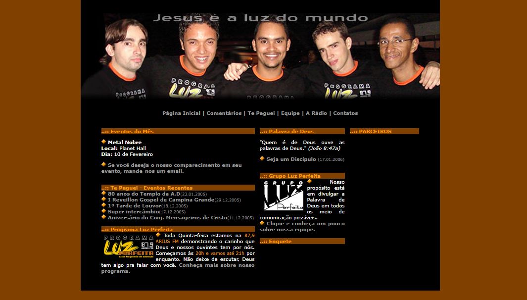 Layout do site em 2005